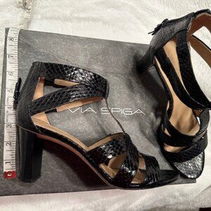 black heeled sandals
